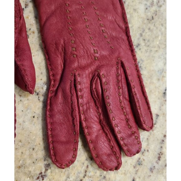 Eddie Bauer Women Size M Red Soft Leather Gloves Wool Angora Lined Top Stitching - Picture 4 of 16